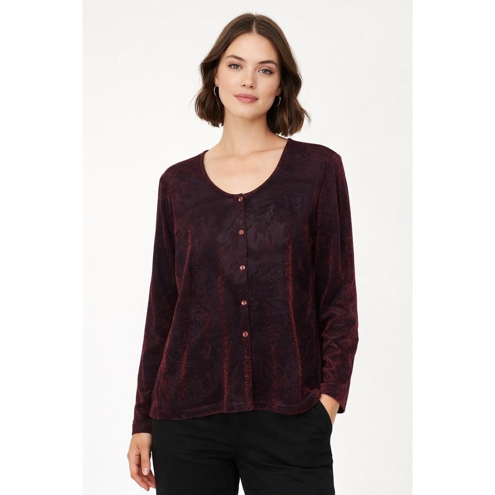 Vintage Shimmer Blouse Burgundy 1X Button Down